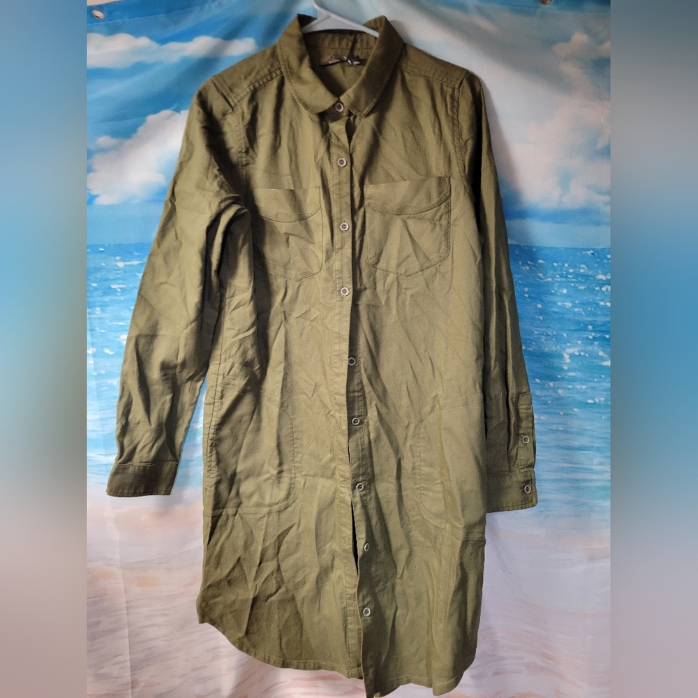 Prana NWT Yarrow Dress in Cargo Green Women's Size Small Button Down Shirt Dress